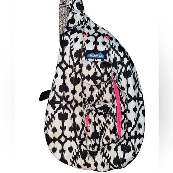 Kavu Rope Sling Multi Pocket Bag - Neon Pink Black & White - Picture 7 of 10